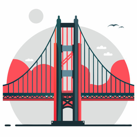 Innovative Concept Illustration of San Francisco Bridge in a Futuristic Landscapeのイラスト素材