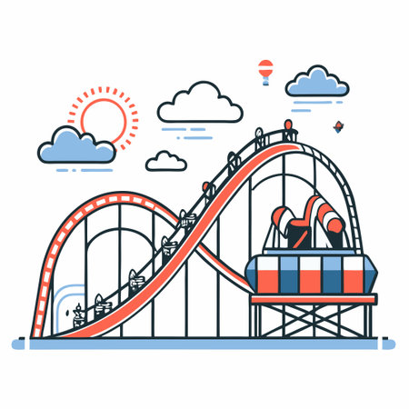 Imaginative Roller Coaster Blueprint with Vibrant Concept Illustrationのイラスト素材
