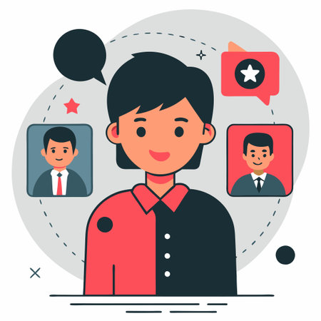 Self-Promotion Concept Illustrated with a Confident Individual and Modern Graphicsのイラスト素材