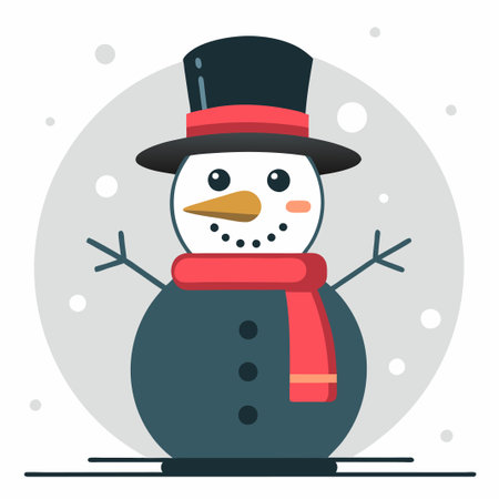 Adorable Snowman Concept Illustration with a Festive Hat and Scarfのイラスト素材