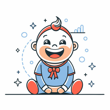 Delightful Doodle Illustration of a Joyous Baby with a Radiant Smileのイラスト素材