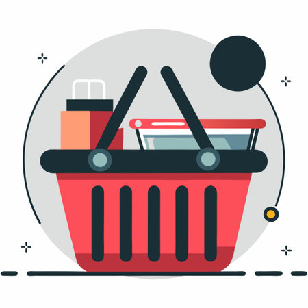 Concept Illustration of a Virtual Shopping Basket Filled with Groceriesのイラスト素材