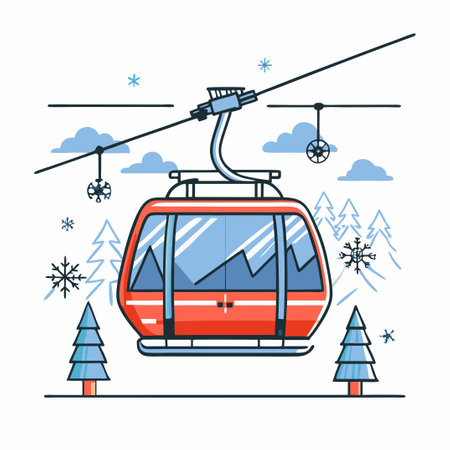 Modern and Scenic Ski Lift Ascending Mountain Slopes, Concept Illustrationのイラスト素材