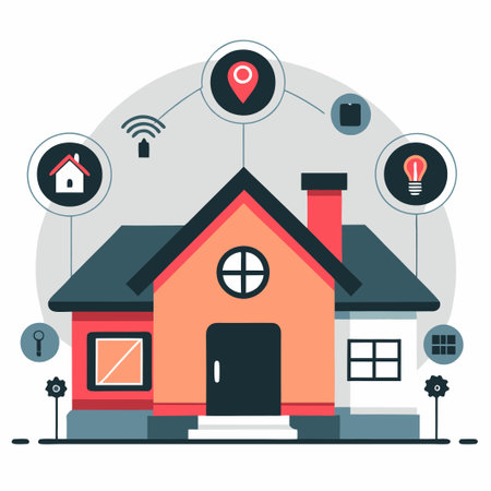 Smart Home Technology Concept Illustration with Automated Devices and Interconnected Systemのイラスト素材