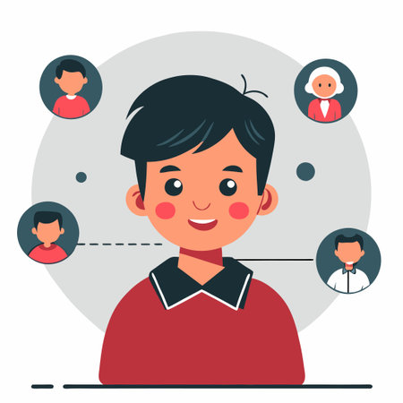 Boy Socializing with Friends in a Vibrant Social Settingのイラスト素材