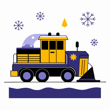 Conceptual Illustration Depicting an Advanced Snowplow Clearing Snow from a Roadwayのイラスト素材