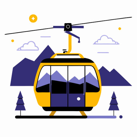 Modern Ski Lift Ascending Majestic Mountain Slopes in a Breathtaking Winter Wonderlandのイラスト素材
