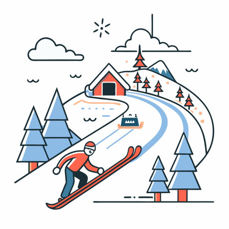 Steep Ski Slope with Conceptual Illustration of a Winter Mountain Sports Conceptのイラスト素材
