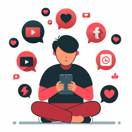 The Entangling Grip of Social Media Addiction: A Digital Mirageのイラスト素材