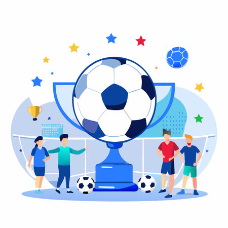 Concept Illustration of a Soccer Match with Players in Dynamic Positionsのイラスト素材