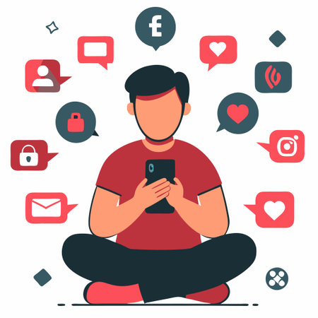 The Perils of Social Media Addiction: Trapped in a Digital Mazeのイラスト素材