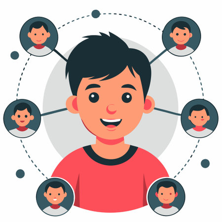 Boy Socializing and Enjoying Connections on Social Media Platformsのイラスト素材