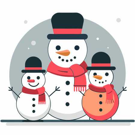 A Family of Snowmen Standing Together in a Winter Wonderlandのイラスト素材