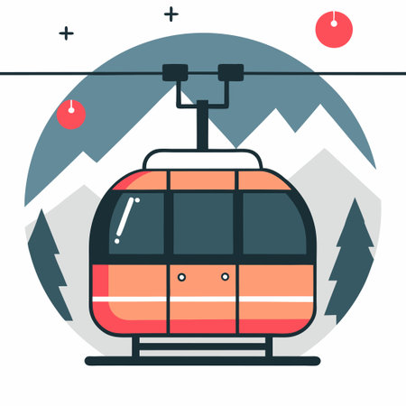 Modernized Ski Lift Ascending a Snowy Mountain Over Majestic Peaksのイラスト素材