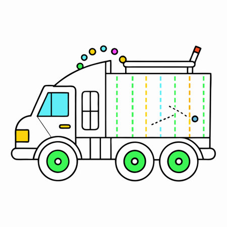 Printable Dot-to-Dot Garbage Truck Coloring Activity Page for Kidsのイラスト素材
