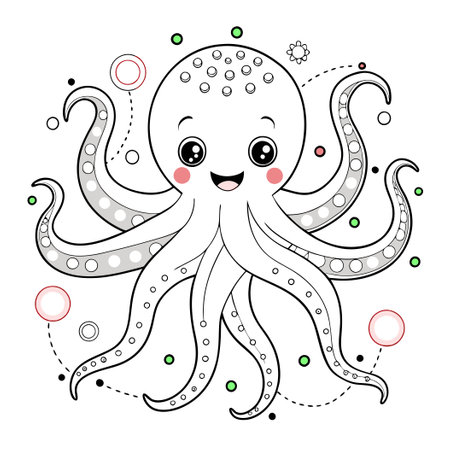 Connect-the-Dots Octopus Coloring Page for Kids: A Fun and Educational Activityのイラスト素材