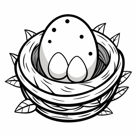 Printable Coloring Sheet of a Nest with an Egg Inside for Childrenのイラスト素材