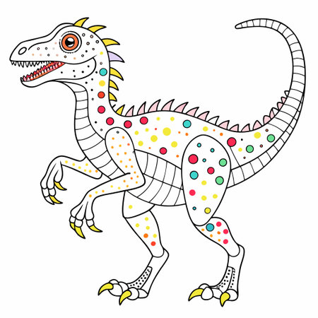 Connect-the-Dots Illustration of a Mighty Utahraptor Dinosaur in Isolationのイラスト素材