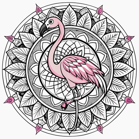 Intricate Flamingo Mandala Coloring Page for Adults to Relax and De-stressのイラスト素材