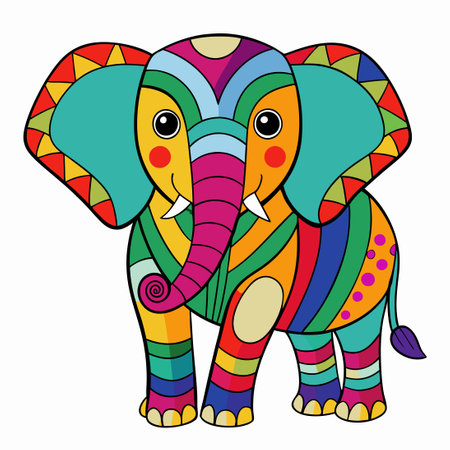 Intricate and Colorful Digital Illustration of a Detailed Elephantのイラスト素材