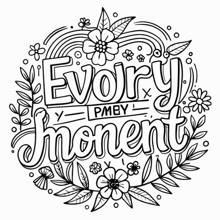 Inspirational Coloring Page with "Enjoy Every Moment" Quoteのイラスト素材