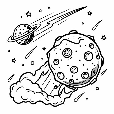 Engage in Cosmic Creativity: A Coloring Page Adventure with a Falling Asteroidのイラスト素材