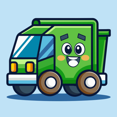 Friendly Garbage Truck with a Face, Cartoon Vehicle Illustrationのイラスト素材