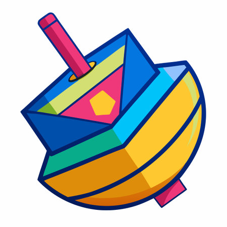 Vibrant Hanukkah Cartoon Dreidel Spinning with Colorful Gimelのイラスト素材