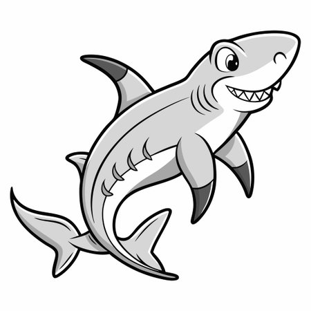 Detailed Coloring Page Illustration of a Hammerhead Sharkのイラスト素材
