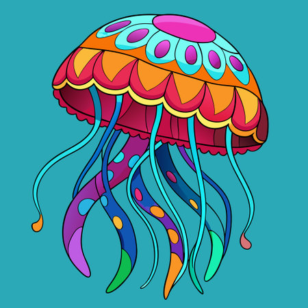 Colorful Underwater Masterpiece: Printable Jellyfish Coloring Page for Creative Expressionのイラスト素材