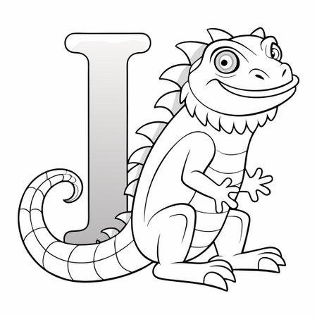 Educational Iguana Alphabet Coloring Page Featuring the Letter "i"のイラスト素材