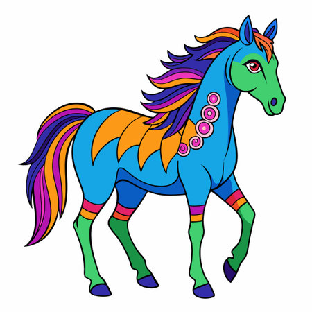 Intricate and Colorful Illustration of a Majestic Horse for Coloringのイラスト素材