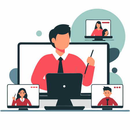 Interactive Online Learning with Teacher and Student Using Digital Toolsのイラスト素材