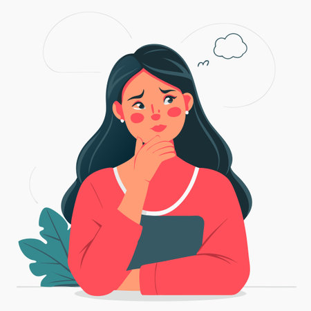 Thoughtful Woman Contemplating Concept with Imaginative and Abstract Elementsのイラスト素材