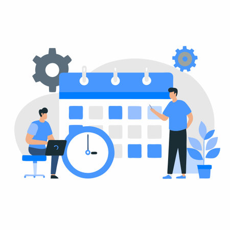 Clock, Briefcase, and Coffee Depict Work Time Conceptのイラスト素材