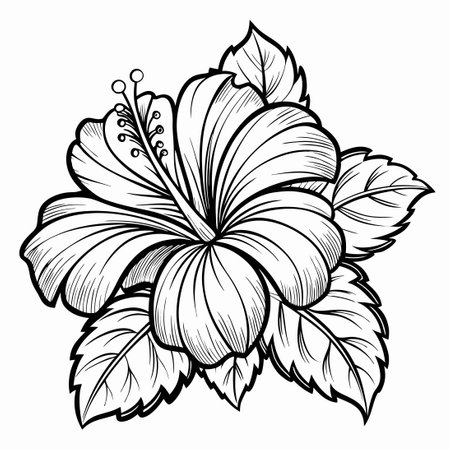 Intricate Hibiscus Flower Coloring Page for Adults to Relax and De-Stressのイラスト素材