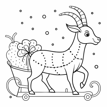 Intricate Dot-to-Dot Puzzle Depicting a Goat-Drawn Sleigh for Winter Funのイラスト素材