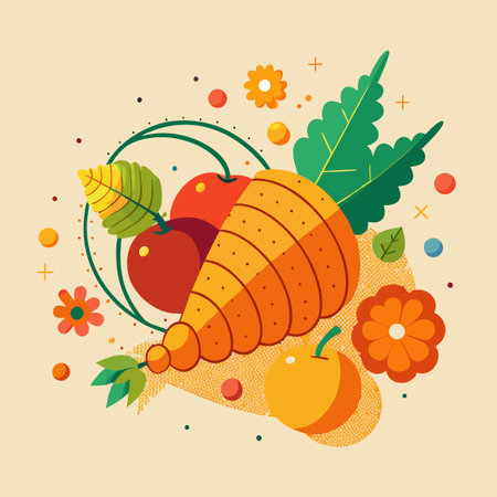 Thanksgiving Dot-to-Dot with Cornucopia of Bountiful Harvestのイラスト素材