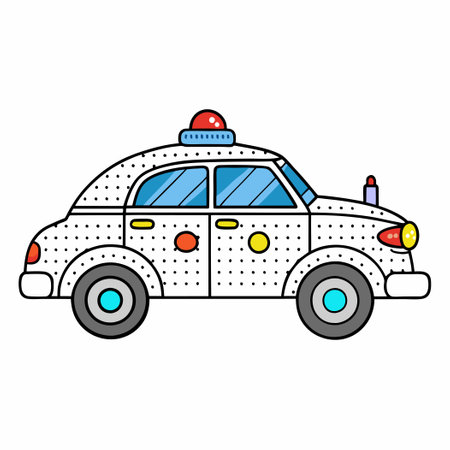 Connect the Dots Police Car Coloring Page for Curious Kidsのイラスト素材