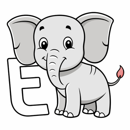 Printable Elephant Alphabet ABC Coloring Page in Letter E (1)のイラスト素材