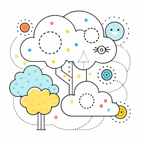 Connect the Dots Clouds Coloring Page for Kids: Educational Activityのイラスト素材