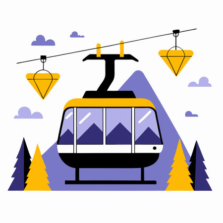 Modern Ski Lift Design Ascending Snow-Capped Mountains with Majestic Landscape Viewのイラスト素材