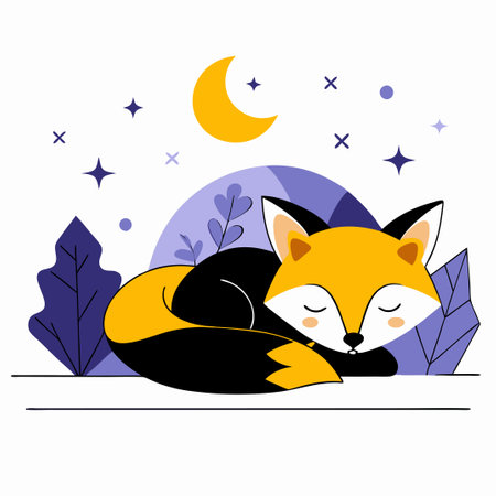 Serene Illustration of a Sleeping Fox in Peaceful Slumberのイラスト素材