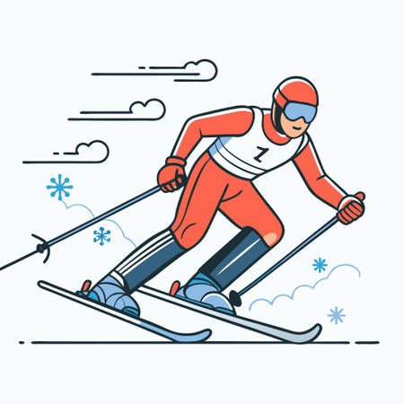 Conceptual Illustration of a Skier Gliding Gracefully Down a Mountain Slopeのイラスト素材