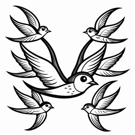 Coloring Page for Kids: Swallow Birds Soaring in a V Formationのイラスト素材
