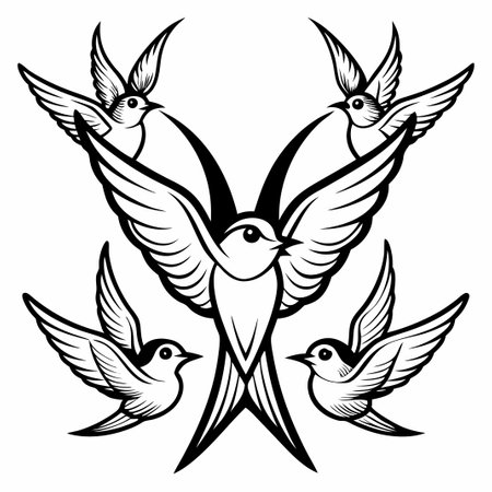 V-Formation Coloring Page Depicting Soaring Swallowsのイラスト素材