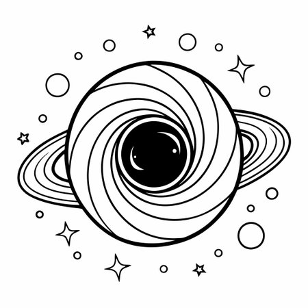 Printable Coloring Page of a Black Hole with Glowing Whorlsのイラスト素材