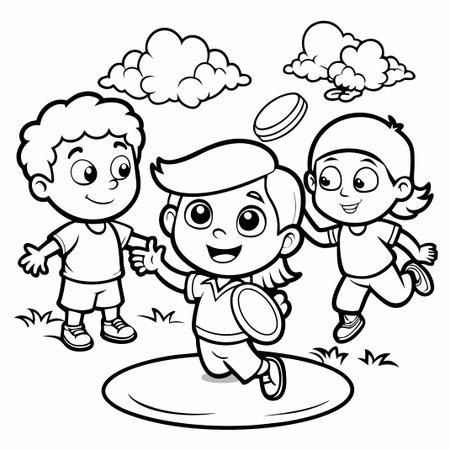 Color the Joyful Frisbee Fun of Friends in the Parkのイラスト素材