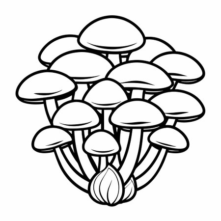 Relaxing Coloring Page Featuring a Cluster of Mushrooms Nestled in the Shadeのイラスト素材