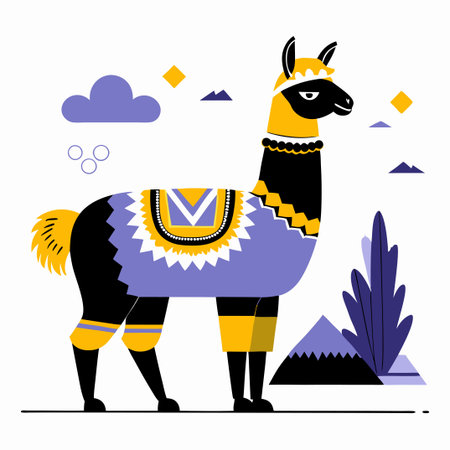 Artistic Illustration of a Peruvian Llama with Intricate Andean Patternsのイラスト素材